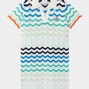 White and Blue Polo Collar Casual Dress